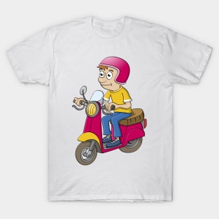 Cartoon illustration of a young boy on a motorbike T-Shirt